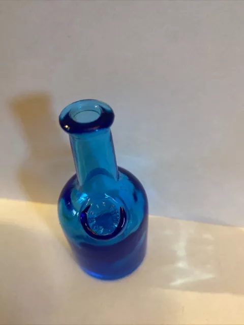 Vintage Wheaton Mini 3” Blue Glass Bottle Medicine Bottle