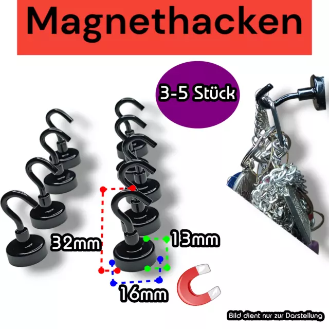 Magnet Haken Schwarz Magnethaken Klein Sehr Stark Neodym  Magnethaken Mini Haken