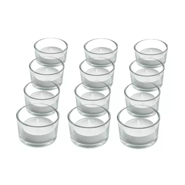 Set Of 12 Circle Tea Light Pillar Candle Holders Modern Clear Glass Design Zeno