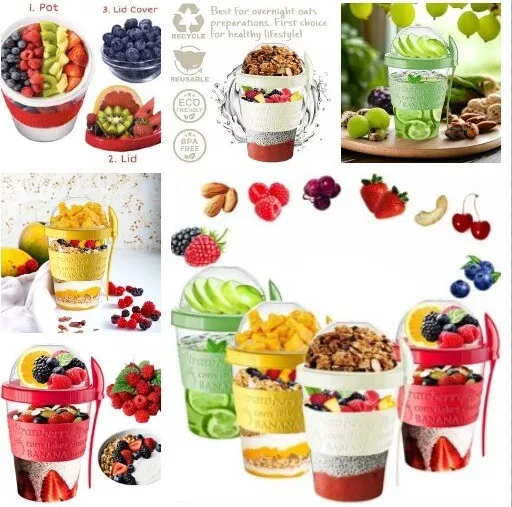 Yoghurt Cup with Spoon Dry Fruit Overnight Cereal Oats Yoghurt 600ML Container