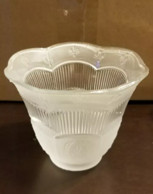 2 1/4" Fleur-De-Lis Etched Clear and Frosted Fitter Glass Fixture Lamp Shade NEW