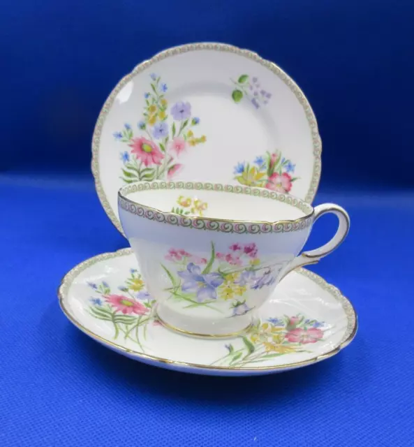 Vintage SHELLEY Wild Flowers TRIO Tea Cup, Saucer & Plate MADE IN ENGLAND