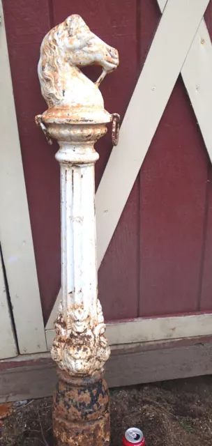 Antique Primitive Architectural Home Cast Iron Horse Head Hitching Post Column