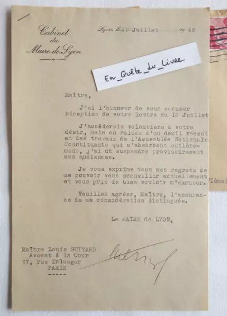 L.S. Édouard Herriot (1872-1957) Maire de Lyon - Lettre signée