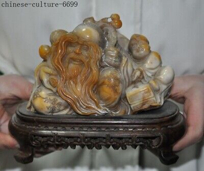 6'' China Shoushan stone carved Longevity god Shou Xing boy tongzi Book statue