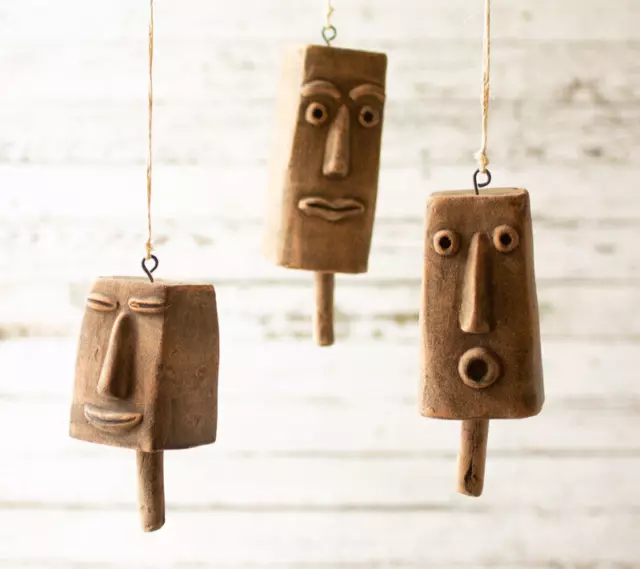Face Wind Chimes Clay Outdoor Bells Set of 3