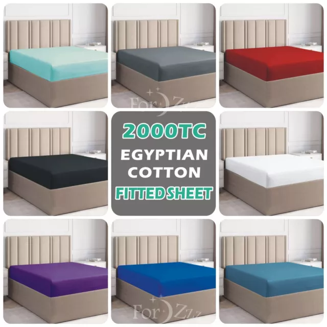 2000TC 100% Egyptian Cotton Fitted Sheet Single/Double/Queen/Super King Size Bed