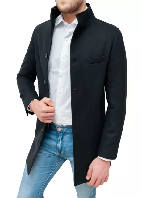 Cappotto uomo sartoriale nero slim fit casual elegante giacca trench invernale