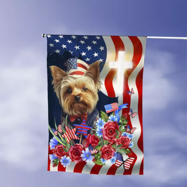 Patriotic Yorkshire Terrier July 4th Garden Flag, Yorkshire Terrier Freedom Day 2