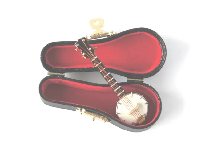 Maison de Poupées Miniature Collectables Banjo 8cm En Étui Bois 1/12TH Échelle