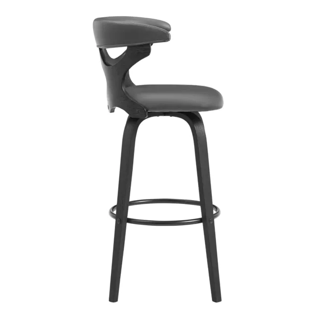 Zenia 30" Swivel Bar Stool in Gray Faux Leather and Black Wood 3