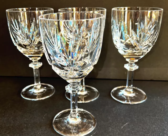 Vintage Set Of 4 Gorham Cut Crystal “Crown Point” Large Wine, Water Goblets 7”