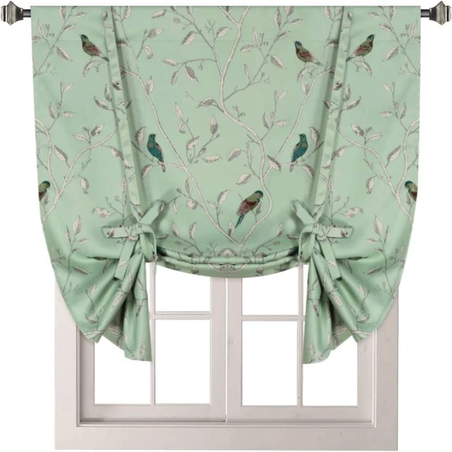 40" x 48" Thermal Insulated Blackout Tie Up Shade Curtain ~ Sage Green , Birds