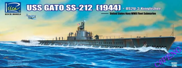 Riich Models RS20002 USS Gato SS212 Fleet 1944 Submarine 1/200 w/ OS2U-3