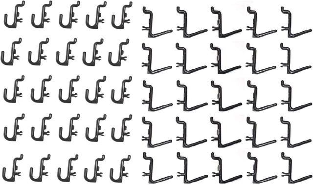 Black Plastic Locking J Hook & L Hook Pegboard Kit - 50 Pack | Garage Tool Craf