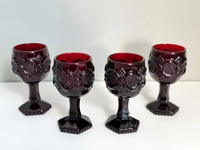 Vintage Avon 1876 Cape Cod Ruby Red Glass Set Stemmed Wine Goblets Cups Chalice