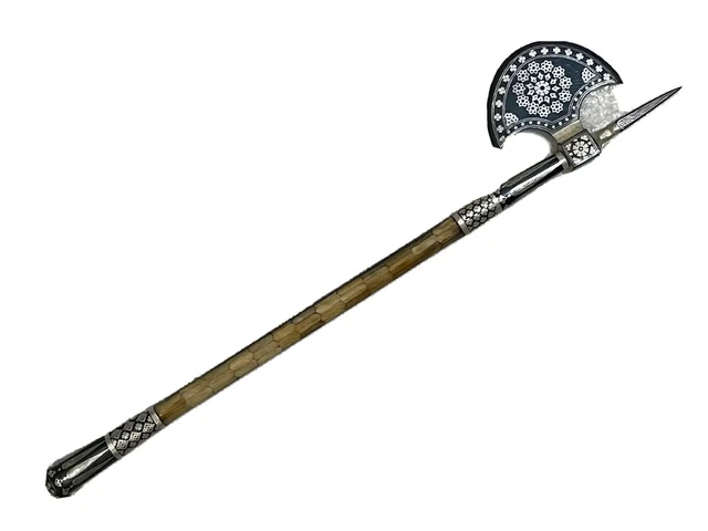Mughal Ottoman Silver Koftgari worked  Ornamental Axe Tabarzine Modern Rep