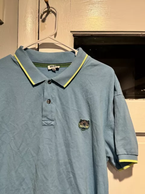 KENZO Paris Tiger Crest Logo Blue Polo Shirt Men’s Size XL K Fit