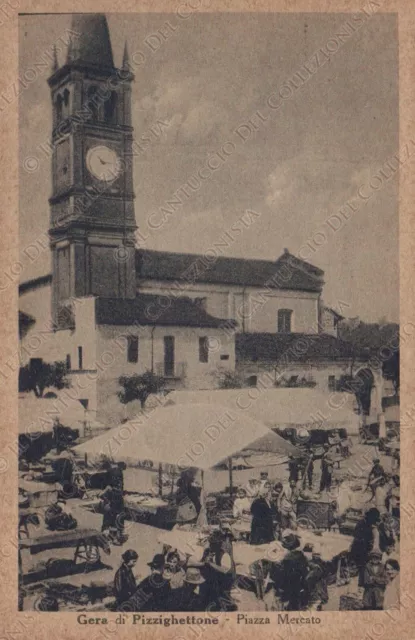 1930c GERA di Pizzighettone Borgata Piazza Mercato Cremona Cartolina animata