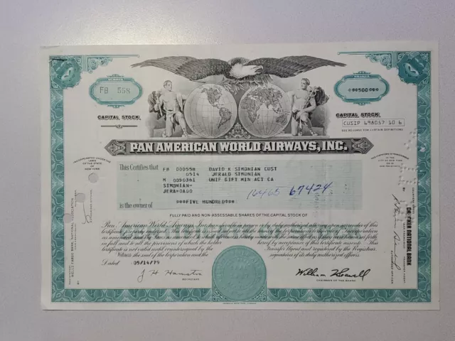 Pan American World Airways Cancelled Stock Certificate