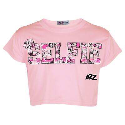 Kids Girls Crop Top #Selfie Baby Pink Stylish Belly Shirt Floss Fashion Half Tee