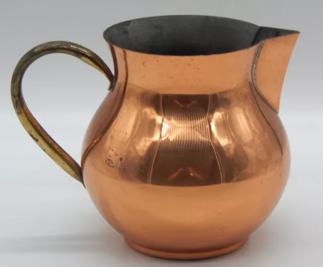 Copral Copper Vintage 6.5"H x 8.5"W Pitcher With Brass Handle Made In Portugal