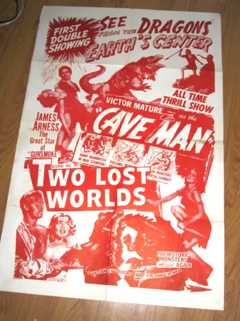 CAVE MAN  TWO LOST WORLDS Original 1sh Movie Poster 1950s cool artwork