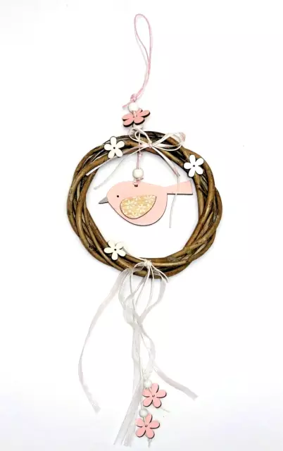 Decorazione Porta per Finestra Ghirlanda Legno Rosa Uccello Farfalla Primavera