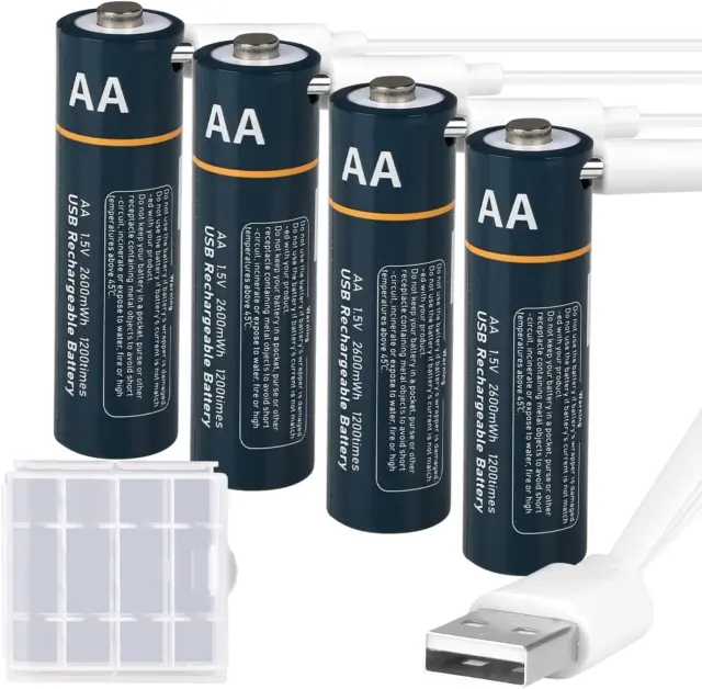 Batterie AA Al Litio USB C 1.5 V Al Litio Ricaricabili Batteria AA 1.5 V 2600 Mw