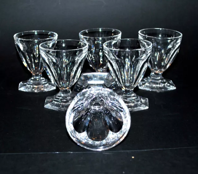 BACCARAT Lot 6 verres à vin hexagonal cristal signé - modèle Bourbon 1933 Ht8cm