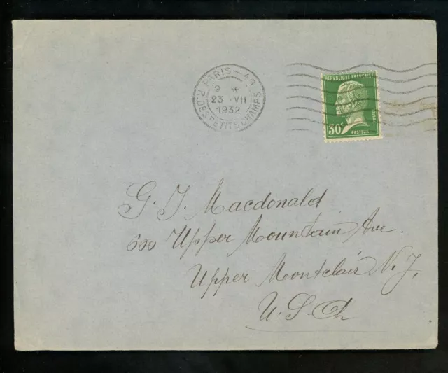 Postal History France #189 cover 1932 Paris to Upper Montclair NJ