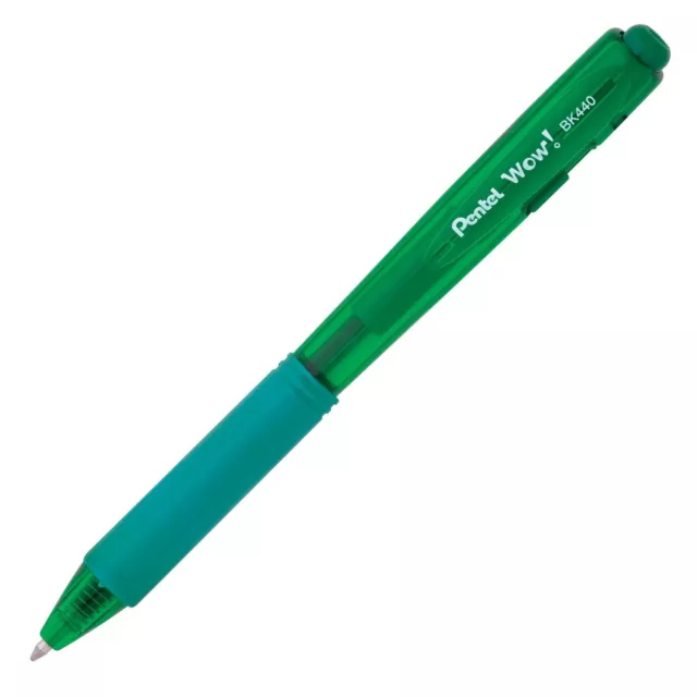 BK440D Pentel WOW! RT Ballpoint Pen, Green, Medium 1.0mm Tip, Pack of 12