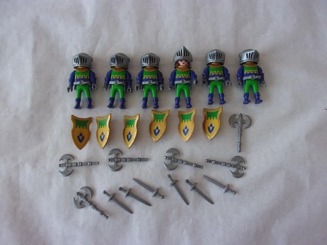 Lot De Playmobil  * 6 Chevaliers De La Tour Verte Jaune Et Bleue * + Accessoires