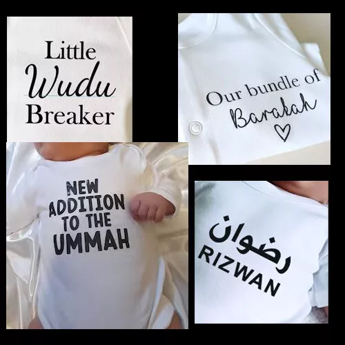 Personalised cute romper bodysuit  baby vest muslim masjid heatbeat gifts ideas