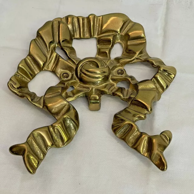 Vintage Bombay Brass Ribbon Bow Large Wall Fasten Coat Hanger Hook