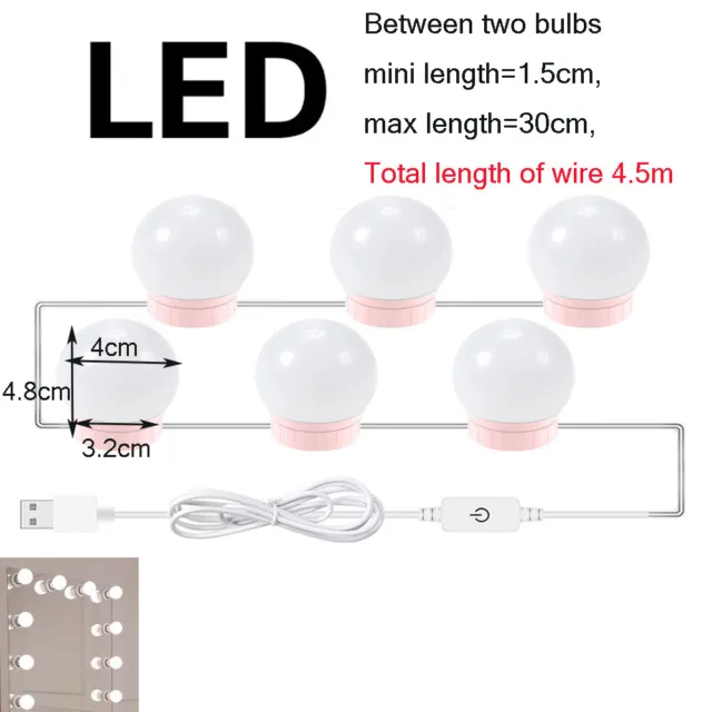 Espejo de tocador LED bombilla maquillaje tocador lámpara USB 2 ~ 14 bombillas regulable - rosa