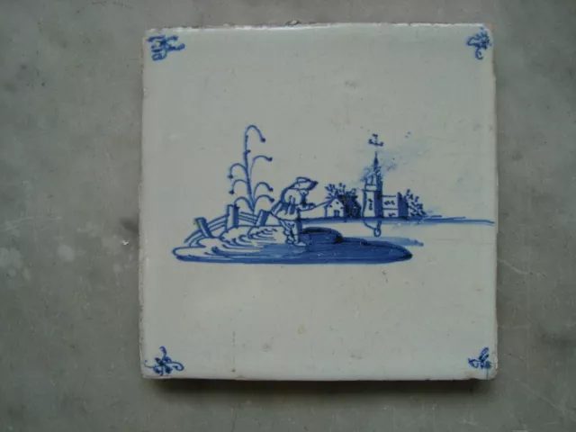 nice 17th century delft handpainted dutch fisherman tile fishing,sport