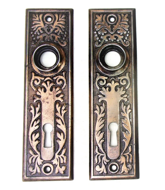 Pair Antique Vintage Victorian Eastlake Ornate Backplates Door Plates Reclaimed