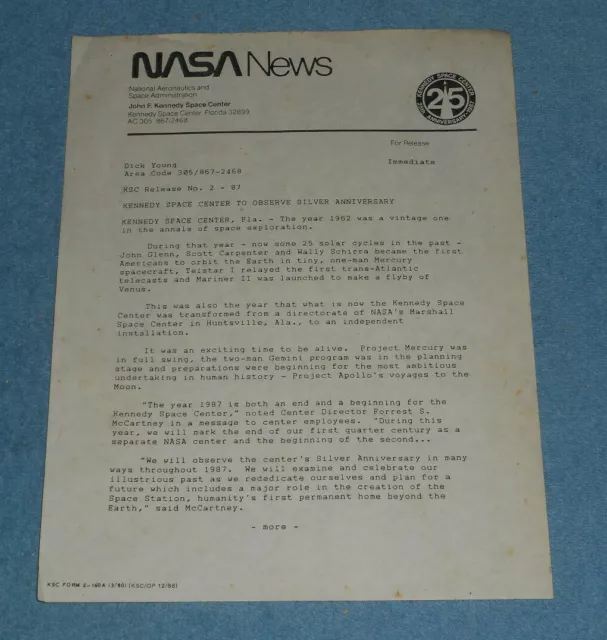 1986 NASA News Kennedy Space Center To Observe Silver 25th Anniversary