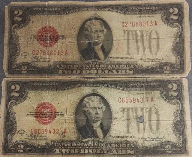 Two 1928-D $2 Small Legal Tender Notes Fr1505