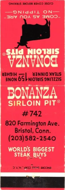 Bonanza Sirloin Pit, World's Biggest Steak Guys, Vintage Matchbook Cover