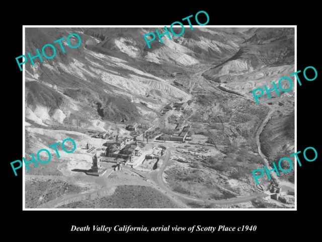 Old Large Historic Photo Death Valley California Aerial View Scottys Place 1940