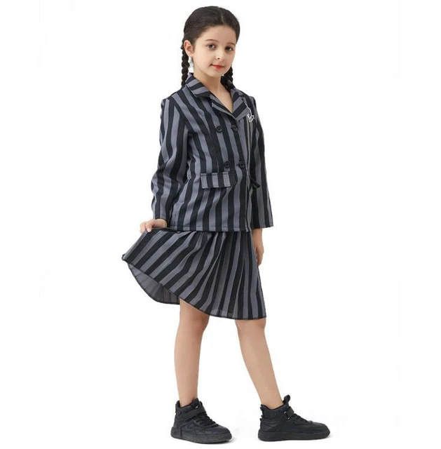 2023 Halloween Kids Girls WEDNESDAY ADDAMS School Uniform Cosply Costume
