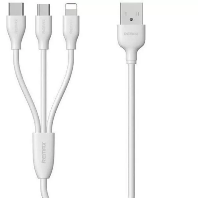 Cable usb 3 en 1 micro-USB Light Type-C remax blanc pour Smartphone