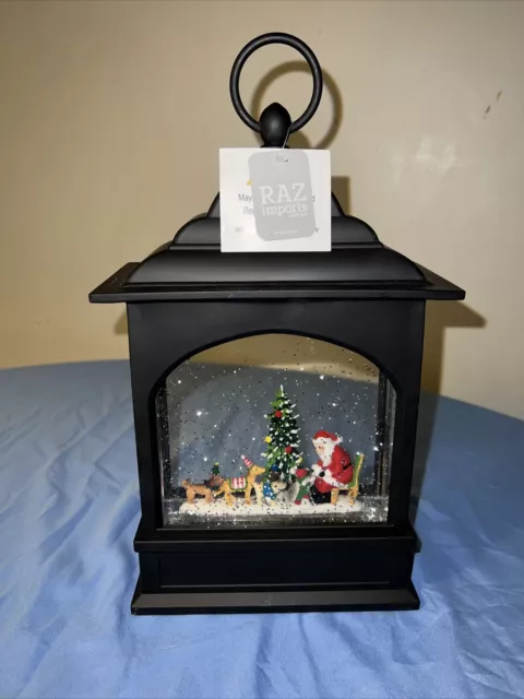 RAZ Imports Santa de temporada con perros linterna de agua iluminada brillo giratorio ¡NUEVO!