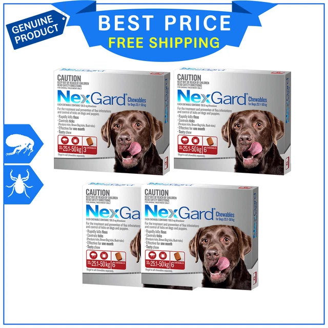 NEXGARD MONTHLY FLEA and Tick Prevention 3,6,12 Chews RED for 25 to 50