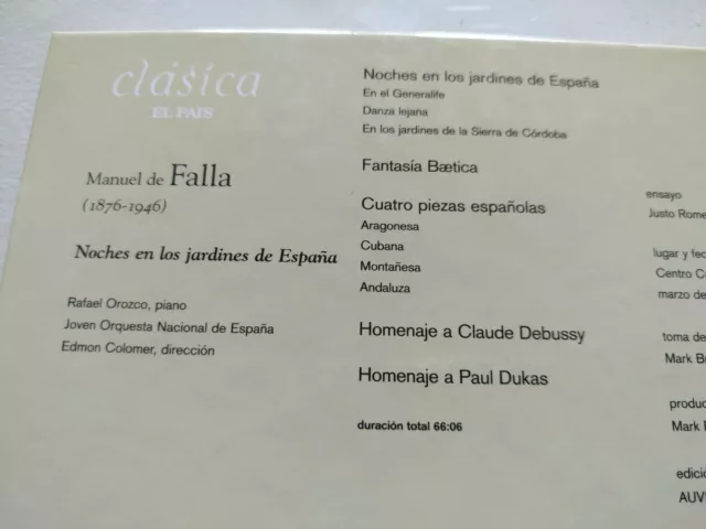 Falla Noches en los Jardines de España Rafael Orozco Edmon Colomer - CD Libro 3