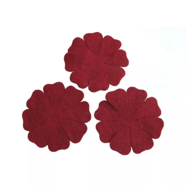 Set da 3 Fiori in Feltro colore Bordeaux per decorazioni