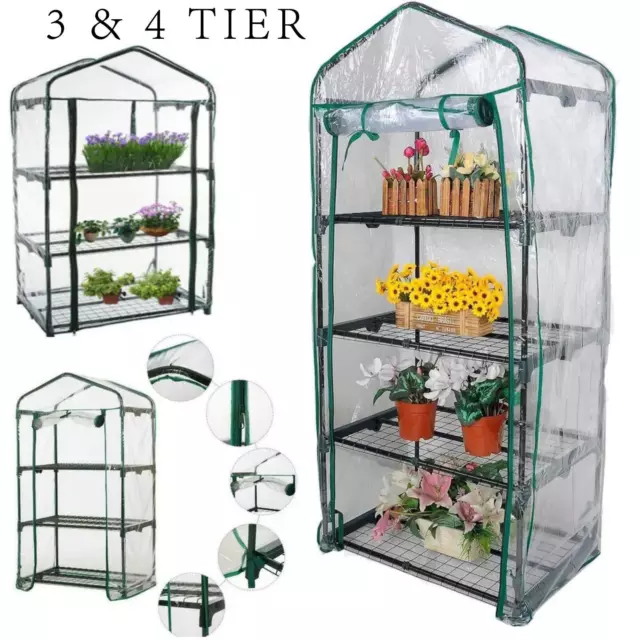 3/4 Tier Mini Greenhouse Outdoor Garden Plant Grow Steel Frame Green House Cover