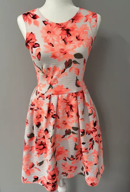 Lyss Loo Peach Floral Sleeveless Dress Fit & Flare With Pockets Size Small